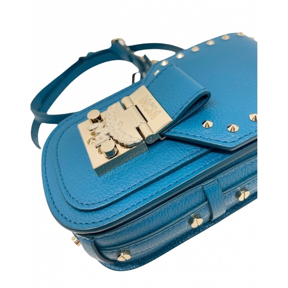 MCM New Mini Studded Deep Lagoon Leather Crossbody Bag - Picture 11 of 13